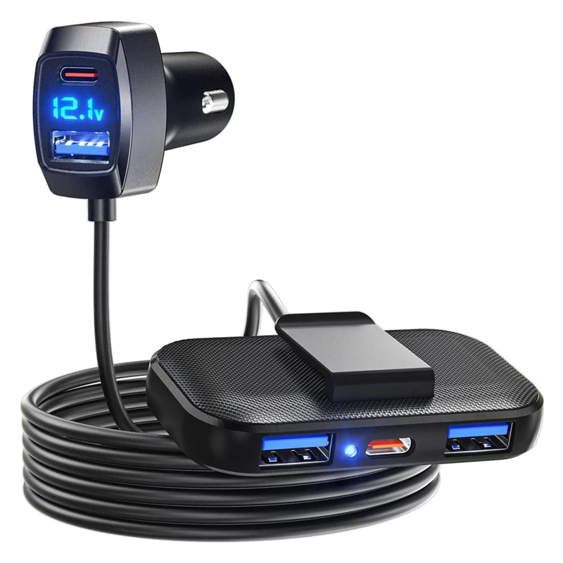 5 Multi Ports Type C Car Charger, 31W USB C Charger Adapter, Voltage Detection, Multiple Adapter For Back Seat Charging