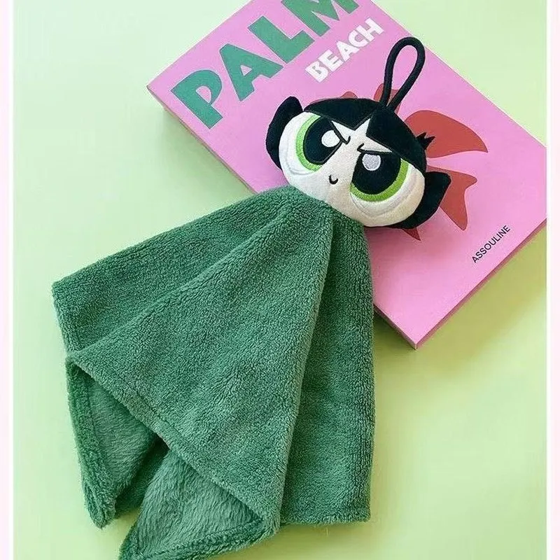منشفة يد Kawaii The Powerpuff Girls PPG ثلاثية الأبعاد معلقة ماصة لمسح وجه الأطفال كرتونية للمطبخ والحمام