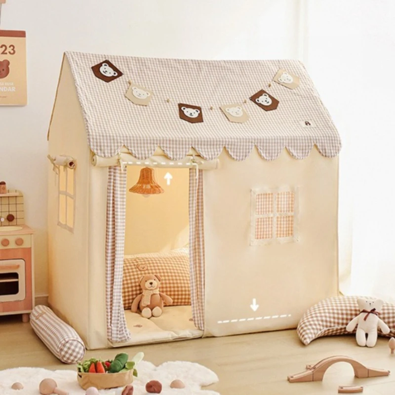 Uroczy namiot dla dzieci, namiot zabawowy do użytku w pomieszczeniach, materiałowy namiot do zabawy, zamek księżniczki dla dziewczynek, domek do zabawy z lampkami sznurkowymi, dekoracja domu.