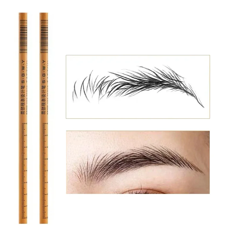 2 Stuks Zwart Waterdicht Wenkbrauwpotlood Schaduwen Cosmetica Hoge Koop Langdurige Tint Houten Pen Microblading Wenkbrauw Make-Up Tool