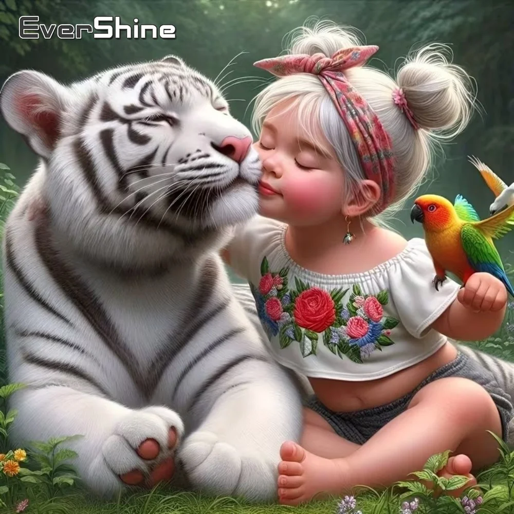EverShine Diamond Painting Tiger Tier Cartoon Neuheit Stickerei Mädchen DIY Muster für Erwachsene Anfänger Mosaik Heimdekoration