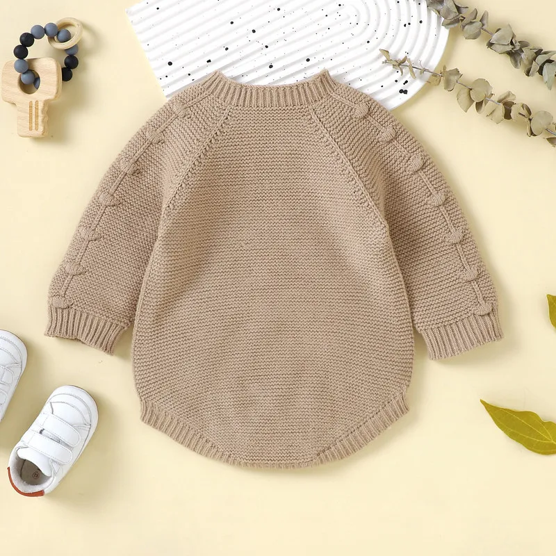 Newborn Baby Girl Boy Sweater Bodysuit Autumn Winter Clothes Solid Color Knitted Long Sleeve Jumpsuit for Kids Infant Baby Items