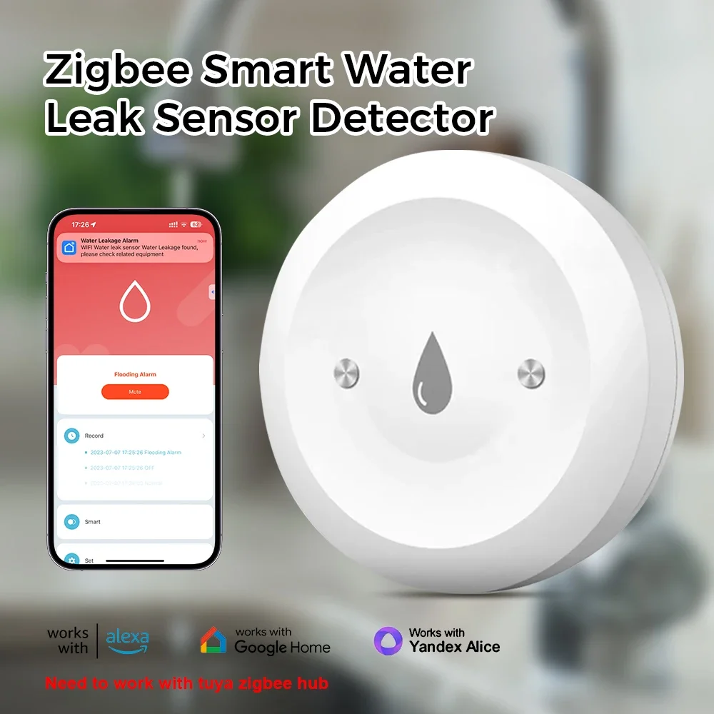 Tuya ZigBee-Sensor de agua inteligente, alarma de fuga de inundación, Control por aplicación, resistente al agua, para el hogar, cocina, baño, puerta de enlace de vida inteligente