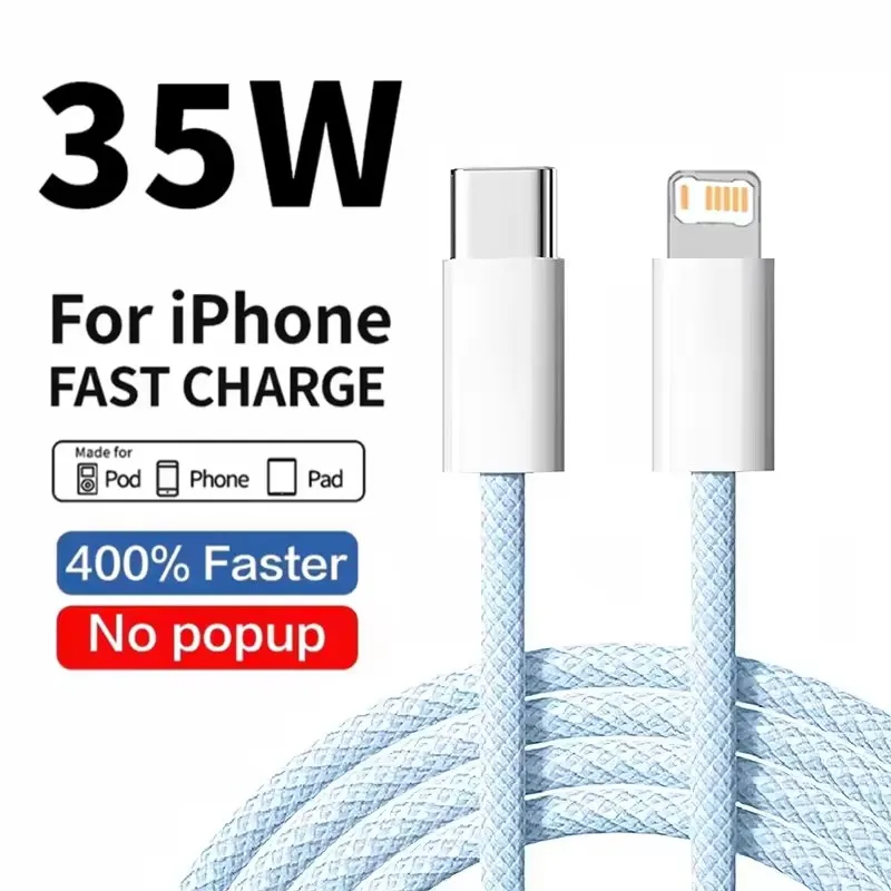 35W Fast Charging PD Nylon Braided USB-C Cable 1m 2m For iPhone 13 14 Pro Max 11 12 XR XS Max Plus Data Sync Phone Charger Cord