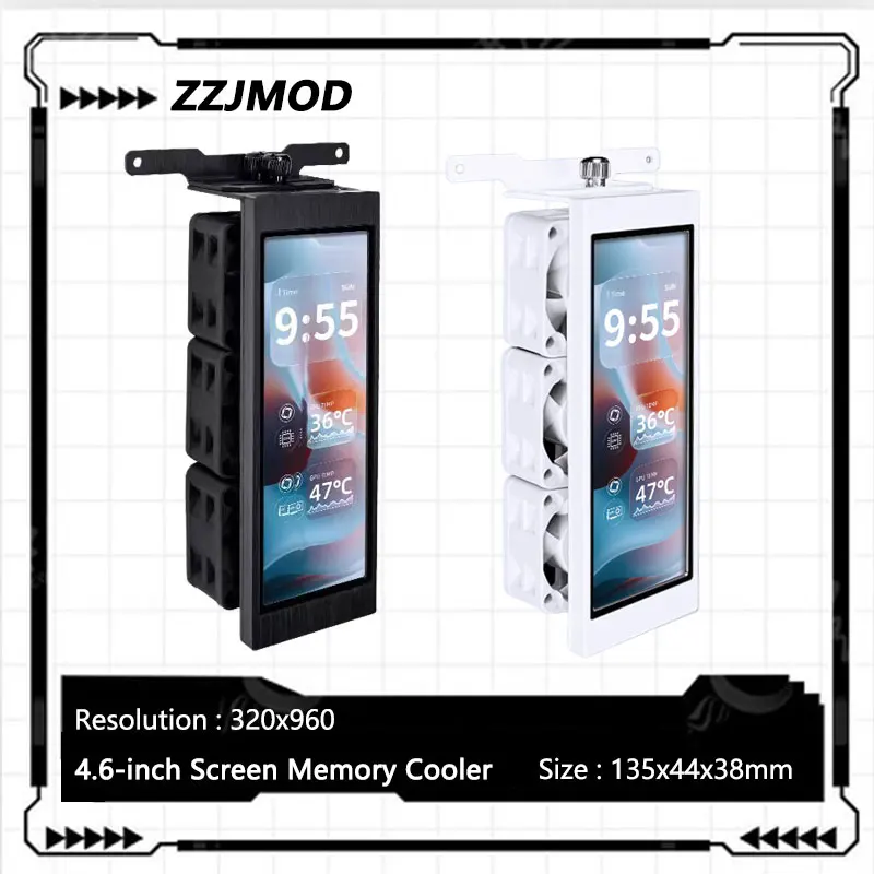 

ZZJMOD 4,6-дюймовый экран-охладитель памяти, IPS-LCD экран/интерфейс USB 9-контактный и 3-контактный для материнской платы/настраиваемый фон/алюминиевый сплав