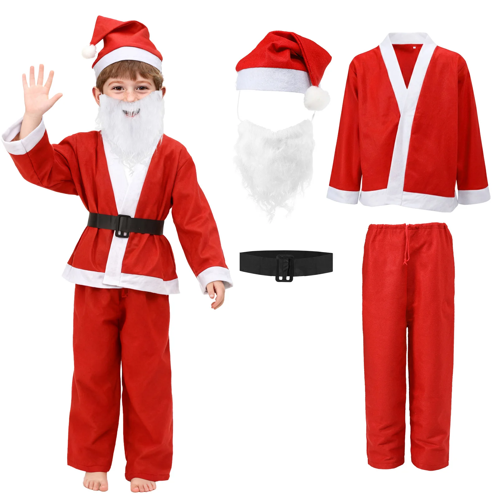 

Santa Claus Costume Suit for Boys Girls Christmas 4PCS Costume Santa Outfit Holiday Cosplay Party Dress