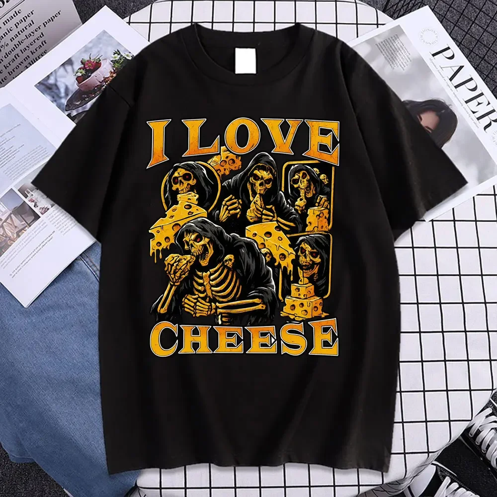 

J'aime le fromage drôle squelette motard Meme Футболка vêtements pour hommes gothique Vintage surdimensionné Футболки mode