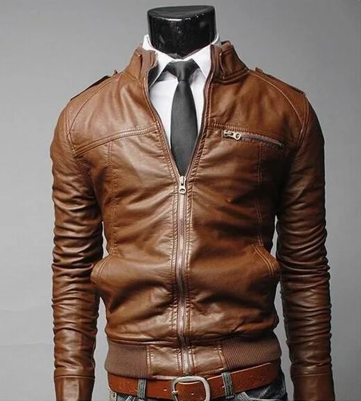 Foreign Trade Explosions Men Leather Trend Stand-up Collar Motorcycle Leather Fashion Casual Leather Coat Has Big Goods.