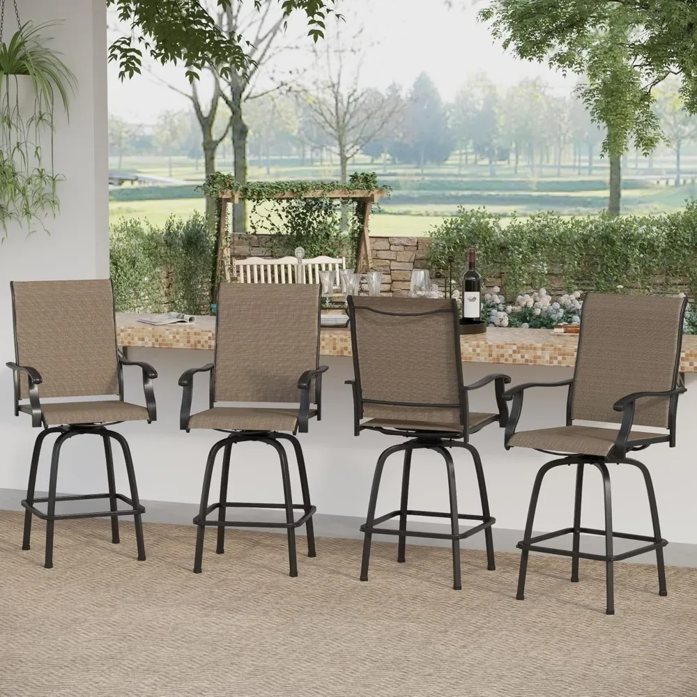 Patio Swivel Bar Stools Set of 4, Bar Height Patio Chair, High Top Patio Chairs, Supports 300 lbs