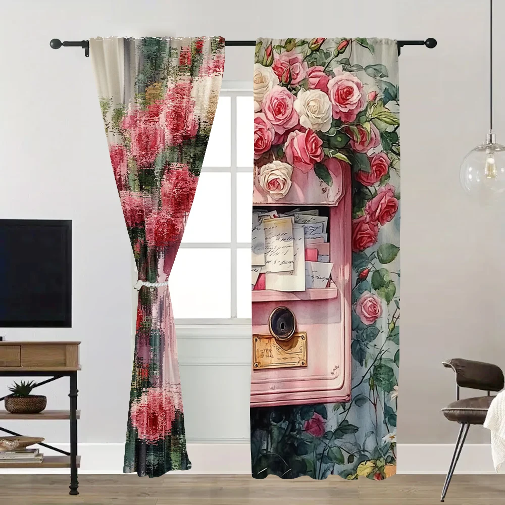 2pc,  Spring Window Drapes Flower mailbox Durable Polyester,Without Electricity Party Decorations for room decor aesthetic