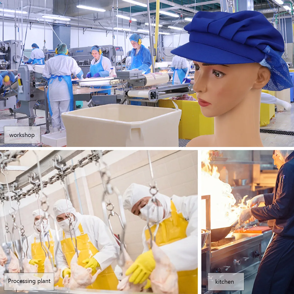 قبعة شبكية للطهاة قابلة للتنفس، قبعة عمل واقية للرجال والنساء، زرقاء مريحة ومتينة وقابلة للغسل وماصة للعرق #4