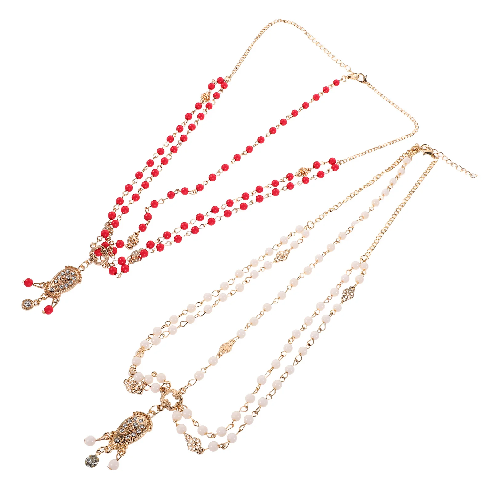 

2Pcs Gothic Wedding Bridal Head Chain Pearls Rhinestones Elegant Baroque Hair Accessories Festival Party Boho Headpiece