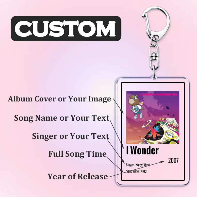 LLavero de película musical personalizado, álbum, cubierta de película, canción, cantante, nombre del director, novio, novia, amigos, llaveros, regalos