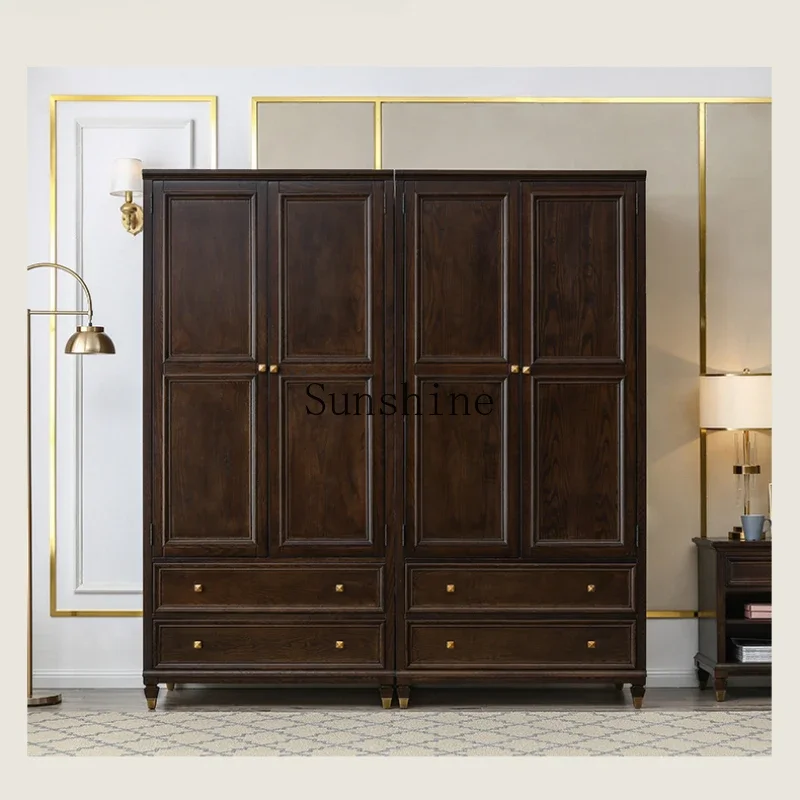 

American all-solid wood light luxury retro storage simple country bedroom home wardrobe