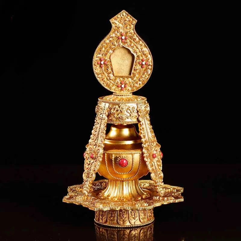Nepalese Craftsmanship Brass Tibetan Buddhism Offering Longevity Treasure Vase Pure Copper Gilded Eight Auspicious craft