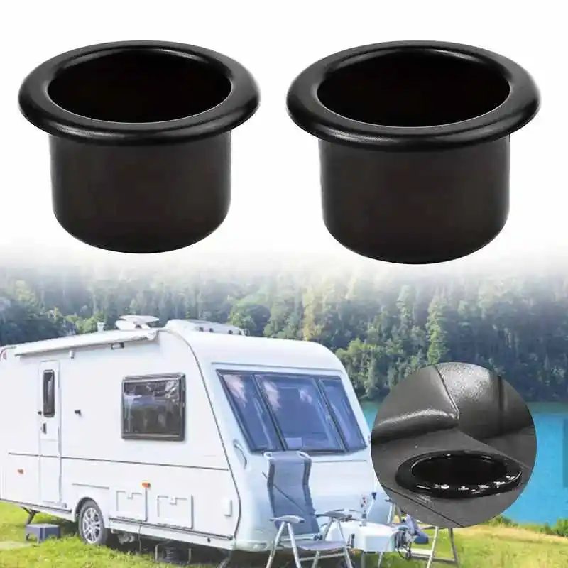 2pcs Universal Plastic Black Cup Water Drink Holder Recessed Ashtray Mount Stand For RV Car Marine Boat Trailer Accessories