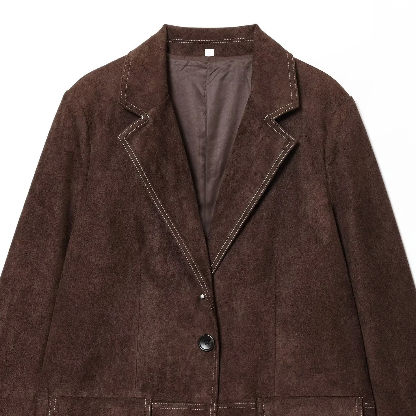 سترة نسائية كلاسيكية مستقيمة للتنقل بزر واحد وجيب بأكمام واسعة وسترة مقصوصة بلون سادة سترة نسائية أنيقة للخريف #3