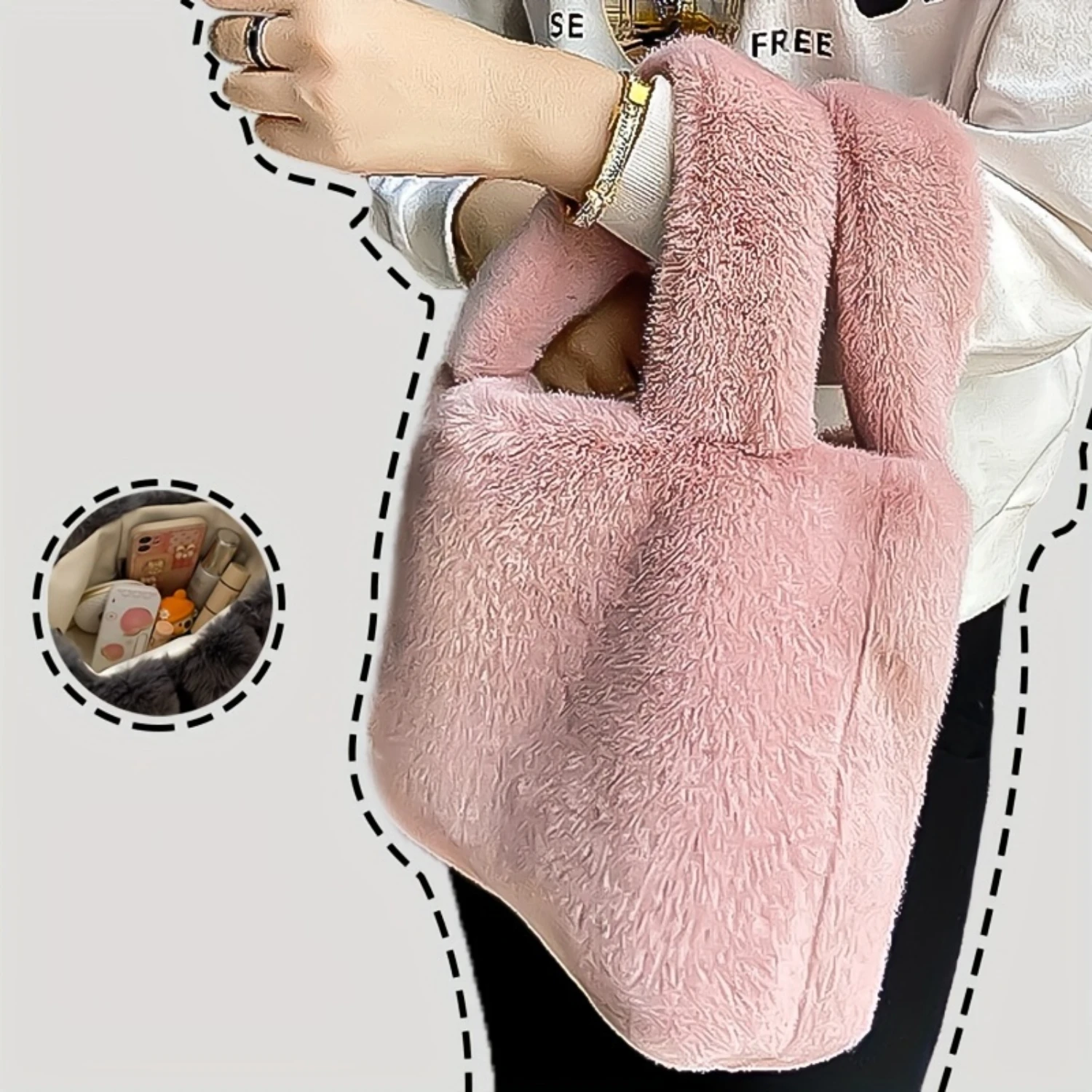 

Tote Bag For Women, Fluffy Plush Shoulder Handbag, Casual Chic Style, Soft Fashionable Crossbody Purse With Handle, Cute Plush M
