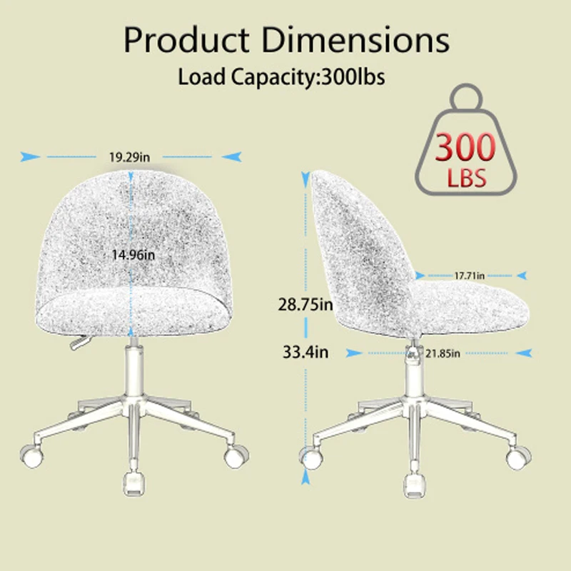 White Boucle office chair Desk Chair, Mid-Back Adjustable Swivel Computer Chair with Black Legs , Modern Upholstered Desk Chair