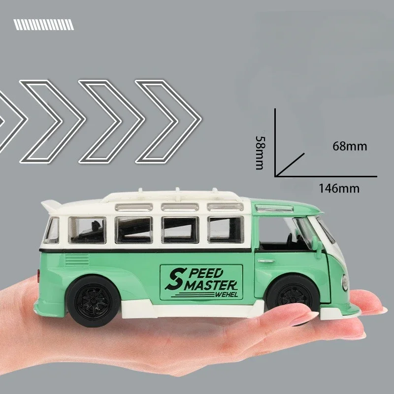 Modelo de ônibus Volkswagen T1 com luz sonora, Diecast Liga Toy Vehicle, Crianças Boy Car Presente, Presente Coletivo, Simulação, 1:32