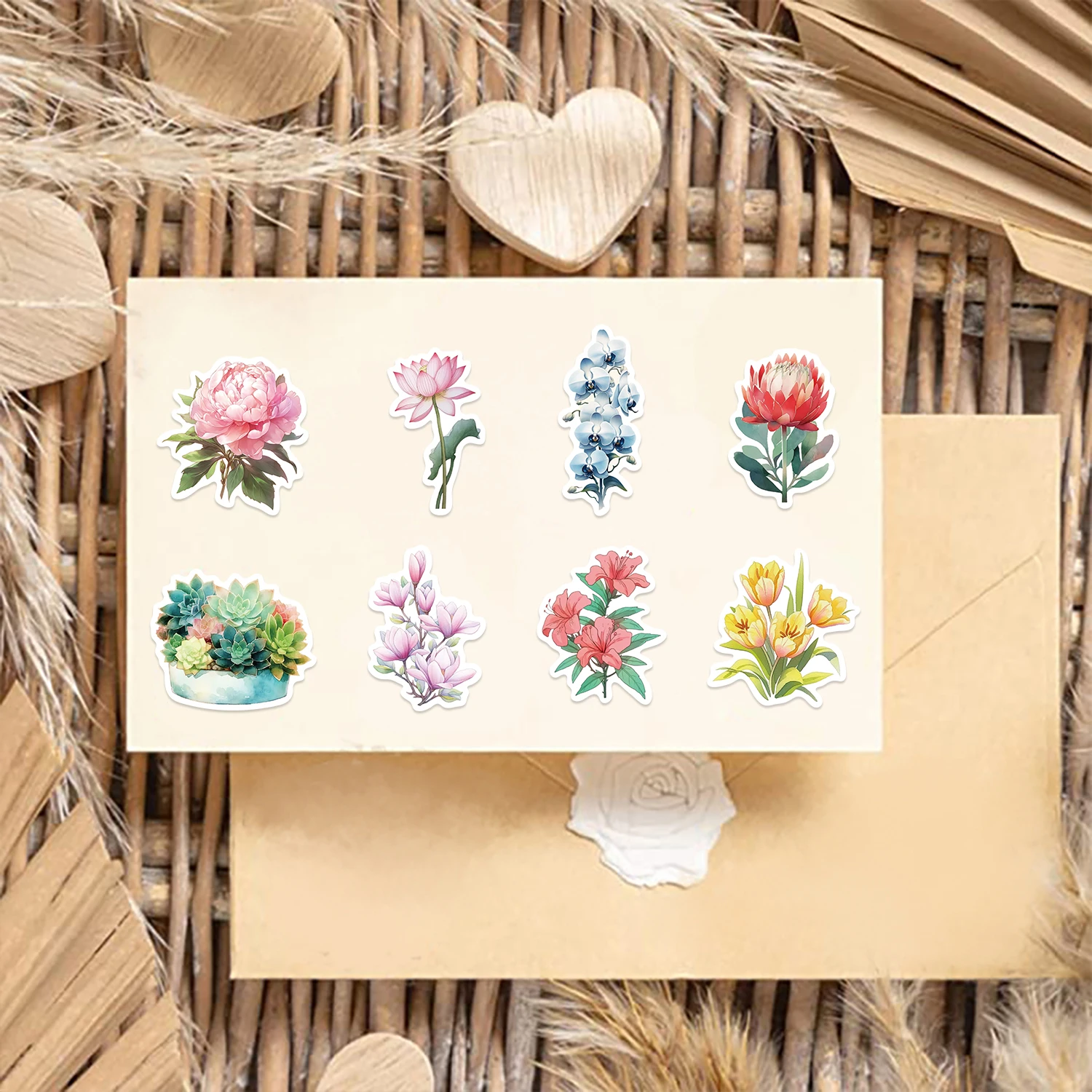 50pcs Plant Flower Stickers Aesthetic Ins Decals Kids Toy DIY Notebook Bike Phone Luggage Car Waterproof Decoration Sticker