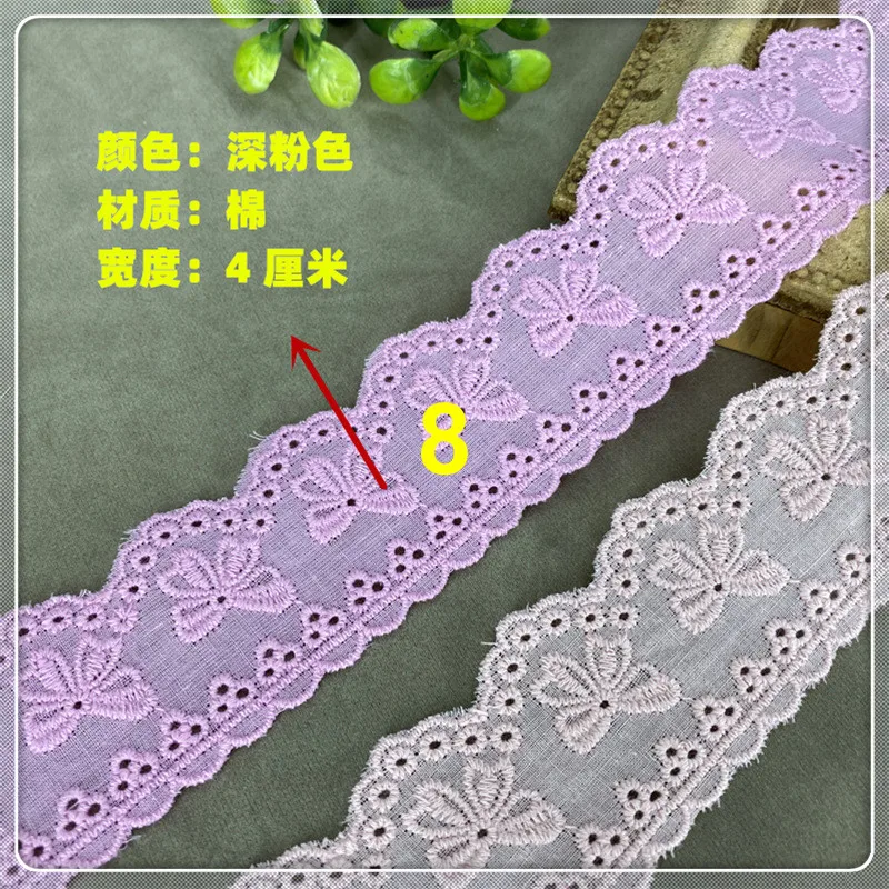 3Yards Of 4cm Width Hollow Embroideried Colorful Bow Cotton Lace Fabric DIY Skirt Neckline Bedding Clothing Decorative Sewing Ac