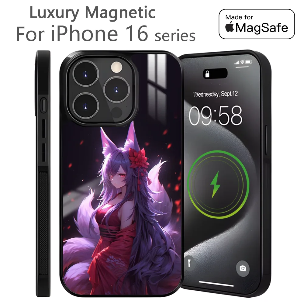 Sexy Ahri Fox Spirit Pretty Phone Case For iPhone 16 15 14 13 12 11 Pro Max Plus Mini Magnetic Magsafe Wireless Charging Cover