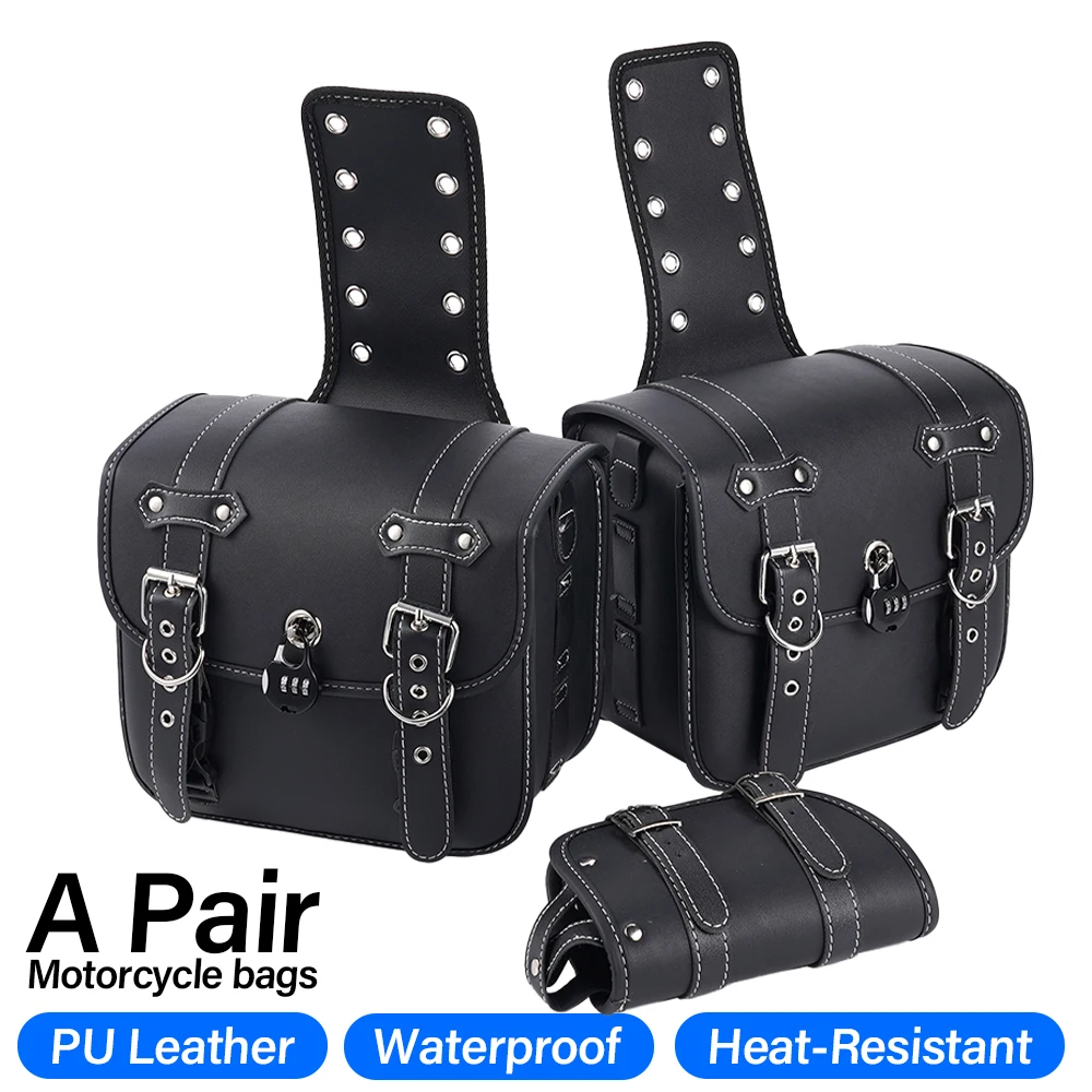 

Motorcycle Universal SaddleBag Storage Tool Black PU Leather Luggage Storage Tool Pouch for Prince Harley Benda Lifan