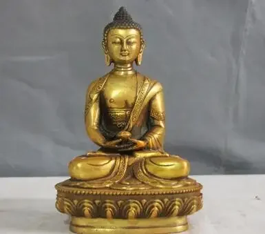 8inch 21cm 14K Gold Plated Tibet Buddhism copper Bronze Gilt Shakyamuni Sakyamuni Buddha Hold Bowl Statue