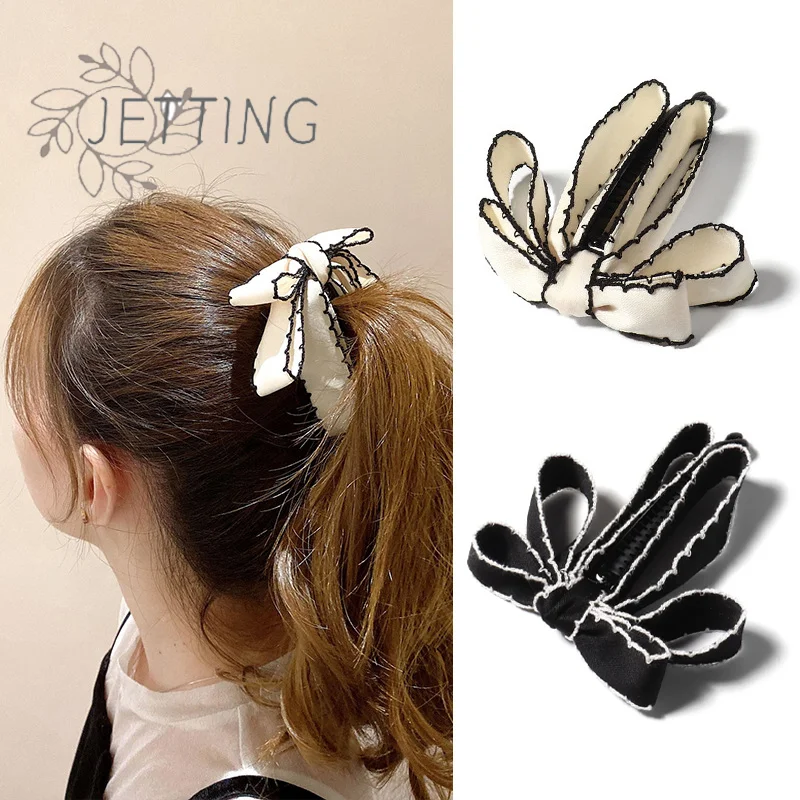 

(SMTGDP11)Bow Banana Clip For Women Girl Sweet High Ponytail Fixed Hair Clip Elegant Hairpin Headwear Simple Hair Accessory
