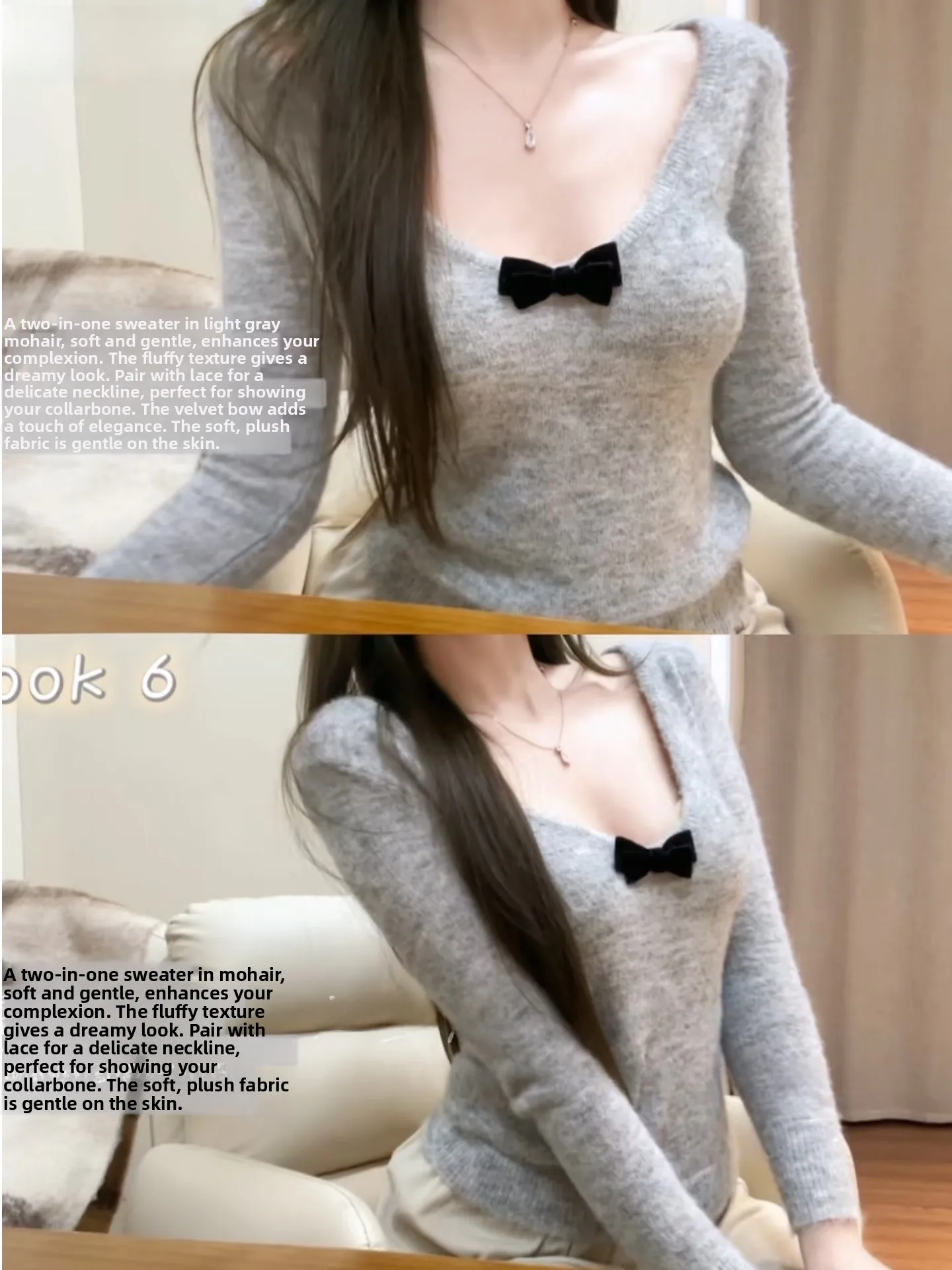 

Женский двусторонний вязаный свитер Miss Hera с глубоким V-образным вырезом и длинными рукавами, мягкий плюшевый топ на весну