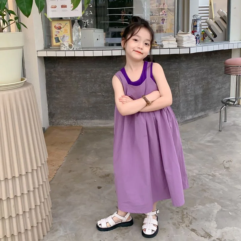 Girls' Sundress Summer New Loose Western Style Strap Vest Dress Princess Dress Children One Piece Dropshipping