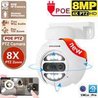 8MP PTZ POE IP Camera Dual Lens Two Way Audio 8X Digital Zoom Outdoor HD 4MPX2 Video Surveillance IPC Camera ICSee XMEYE H.265+