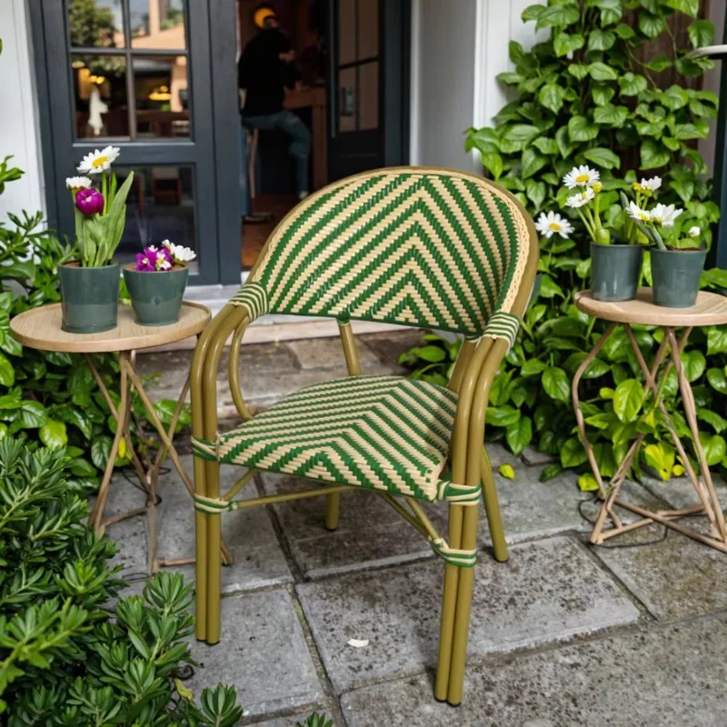 Muebles de exterior franceses con marco de aluminio, nueva silla de comedor de ratán para cafetería, bar y jardín