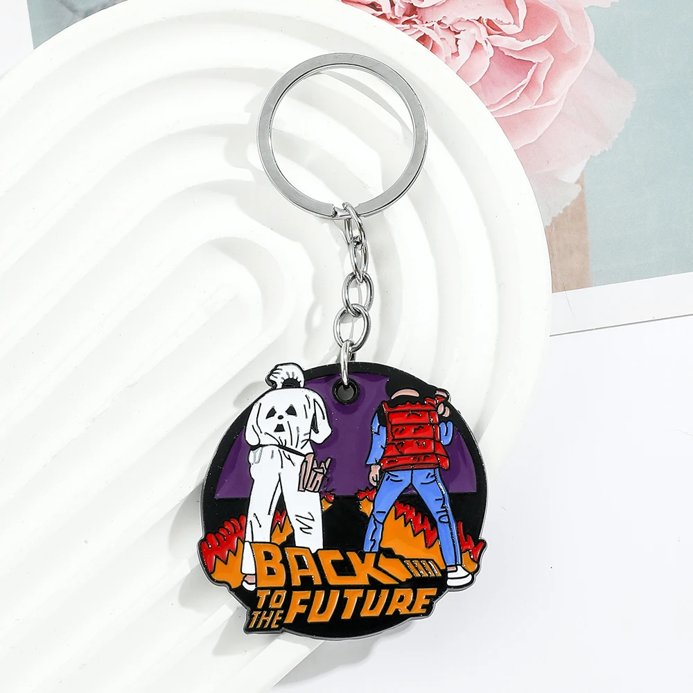 Science Fiction Film Back To The Future Enamel Keychain Movie Figure Marlene McFly Pendant Keyrings for Backpack Accessories