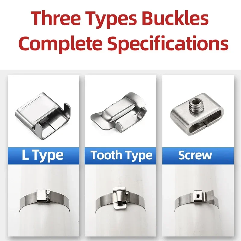 Cable Tie Buckle 304 Stainless Steel L-type Turnbuckle 6.4/10/12/16/19mm Tooth Buckle Connector Wrap Zip Ties Packaging