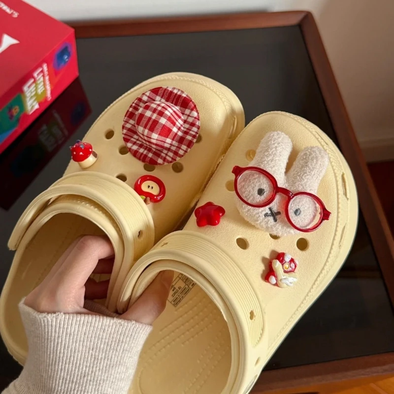 

MINISO Tomato Bunny with Glasses Resin Shoe Charms Set Cute Plush Shoe Decoration Accessories Removable Beach Vacation Style