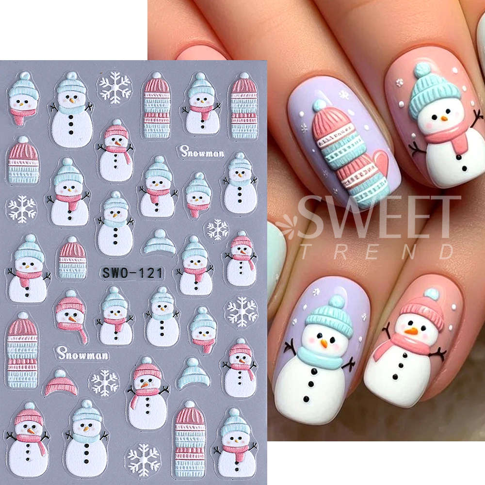 2 قطعة عيد الميلاد مسمار ملصقات 5D تنقش سانتا كلوز قفازات ذاتية اللصق مسمار الشارات ندفة الثلج الشتاء DIY بها بنفسك مانيكير الديكور