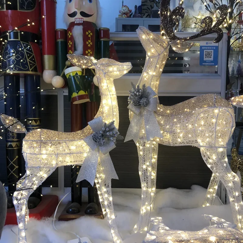 Christmas deer pulling car luminous ornament large scene decoration wrought iron deer sleigh