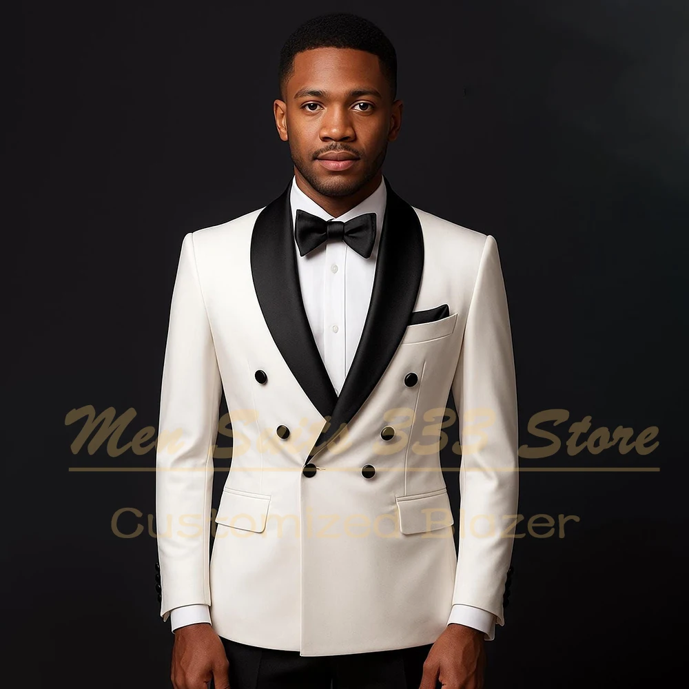 

Формальные мужские костюмы, роскошный двубортный черный пиджак с шалью и лацканами, высококачественный свадебный комплект из двух предметов, куртка и брюки, индивидуальный комплект