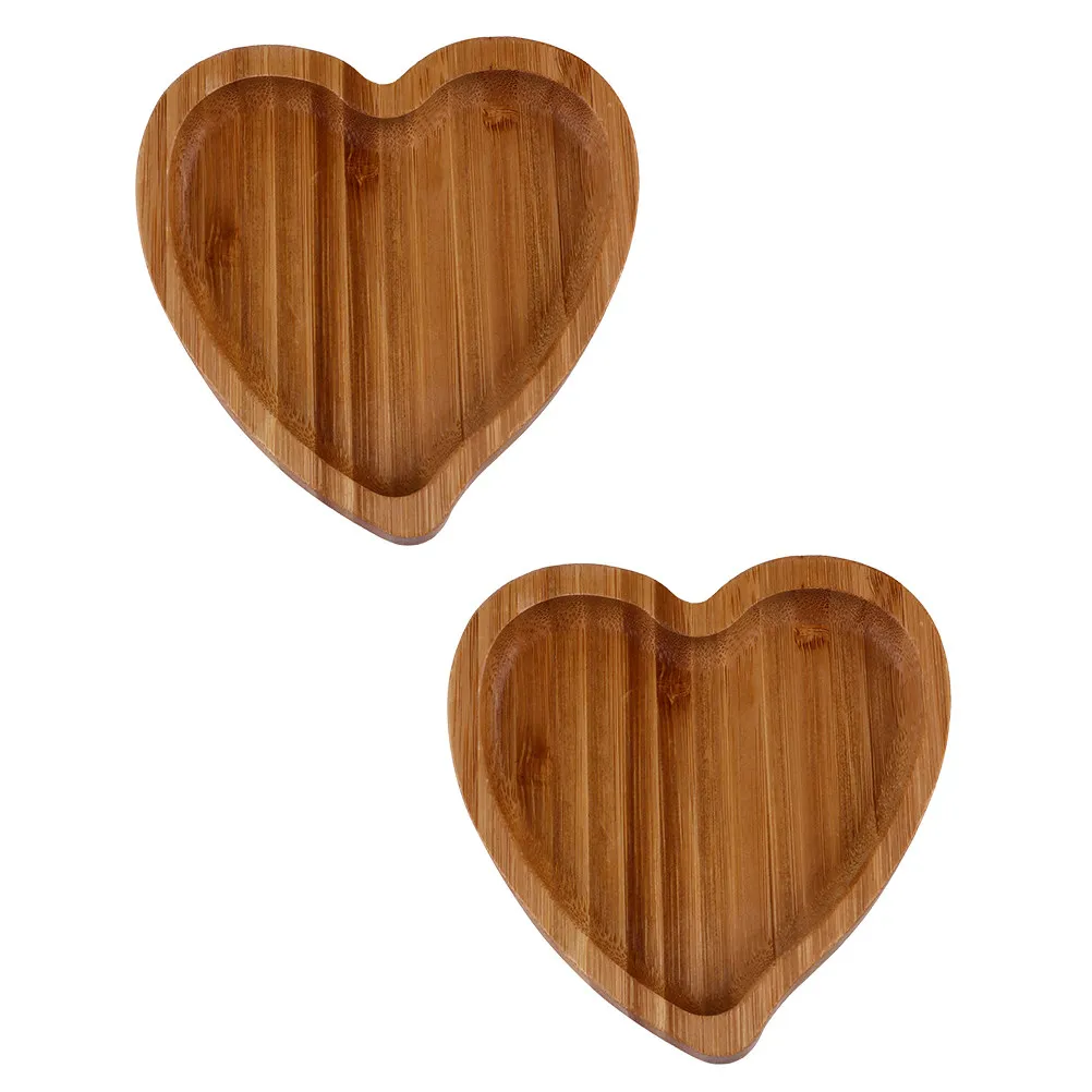 

2Pcs Heart Shaped Bamboo Wood Jewelry Tray Ring Necklace Earring Organizer Rustic Farmhouse Decor Trinket Display Holder