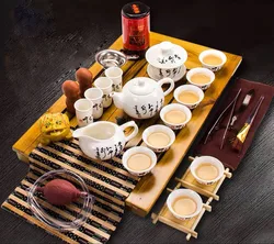 Hot Sale Yixing Ceramic Kung Fu Tea Set Solid Wood Tea Tray Teapot Tea Suit Chinese Tea Ceremony kung fu tea set