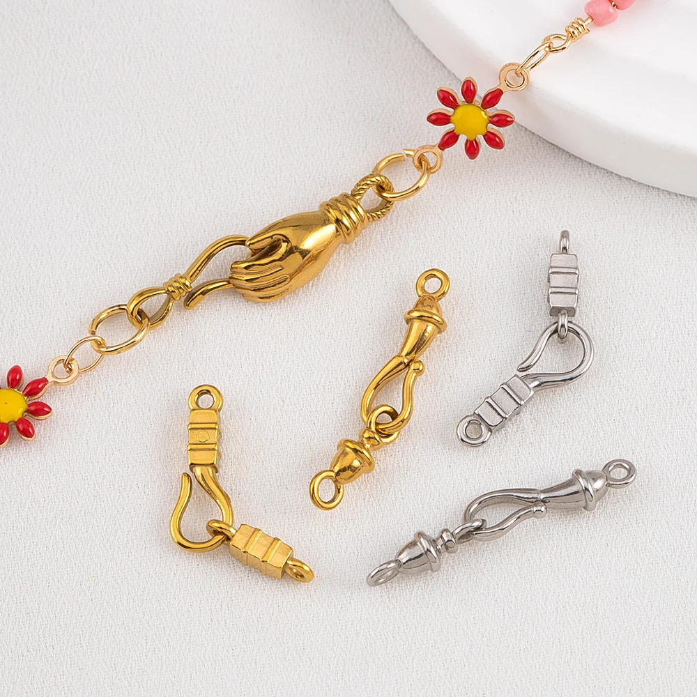 2pcs Stainless Steel Gold Plated Hand-Shape Boat Anchor S-shaped Connection Buckle for DIY Bracelet Clasps Jewelry Accessories view 2
