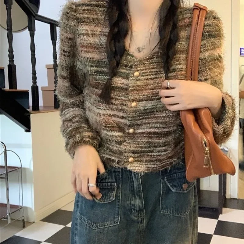 

Маленькое ароматное пальто с темпераментом ветра, вязаная куртка с длинными рукавами, женская весенняя новая верхняя одежда в стиле ретро, тонкий модный кардиган, топ