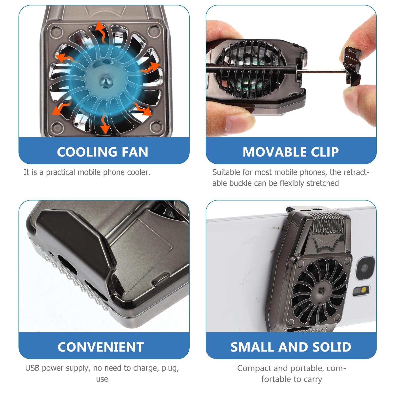 

Mobile Phone Cooler Rechargeable Portable Aluminum Alloy Heat Sink Fan Durable RADIATOR Practical