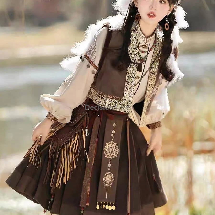 

2025 новый китайский стиль, элегантная литература, искусство, экзотическая ханьфу, винтажный этнический стиль, повседневная одежда ханьфу для девочек, изысканная одежда для фотосъемки