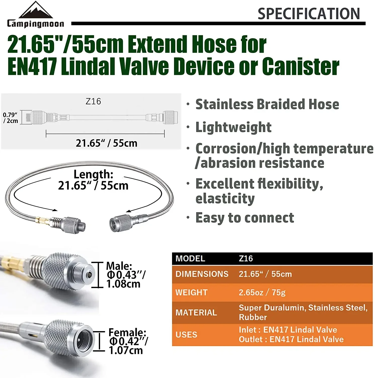 Z16 Stainless Steel Gas Extension Tube High Pressure Gas Tank Output Tube Camping Furnace Accessories