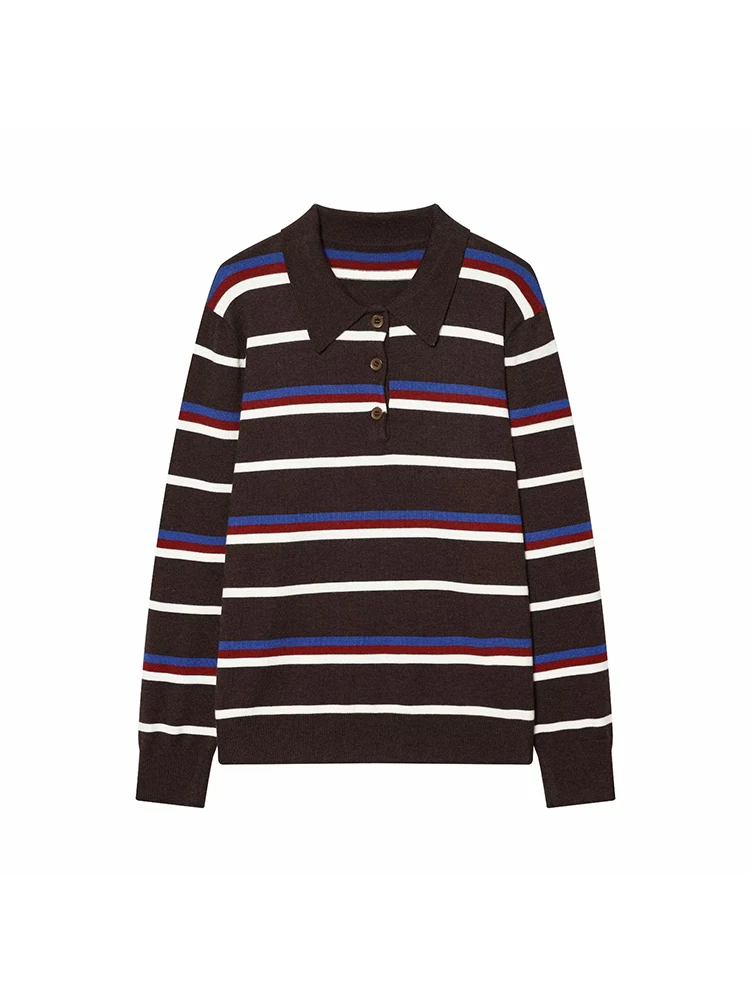 

Women New Retro Striped Color Block Long Sleeve Knitted Sweater Women's Loose Casual Autumn Winter Top