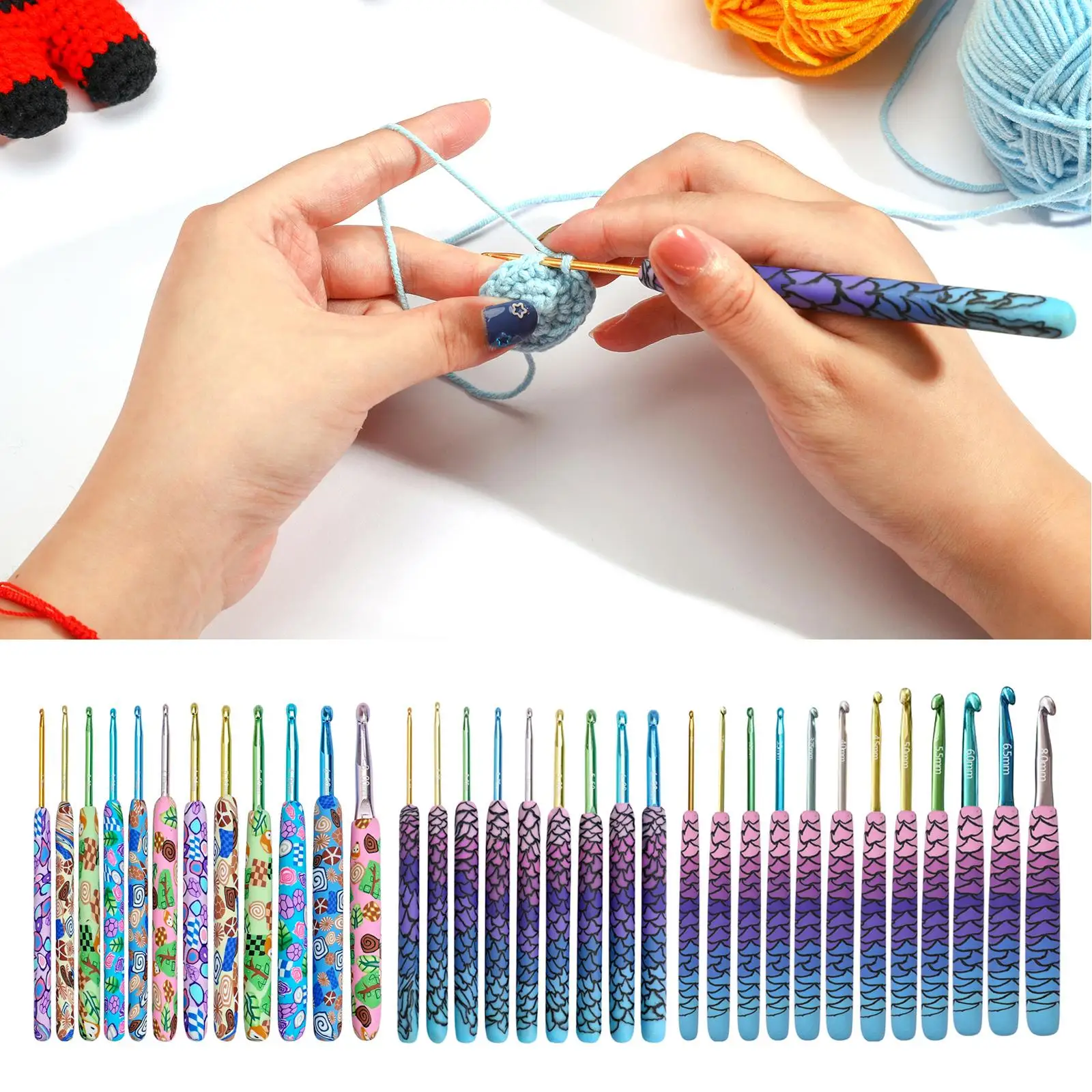 

9/12Pcs Aluminium Clay Handle Crochet Hook Knitting Set Craft DIY