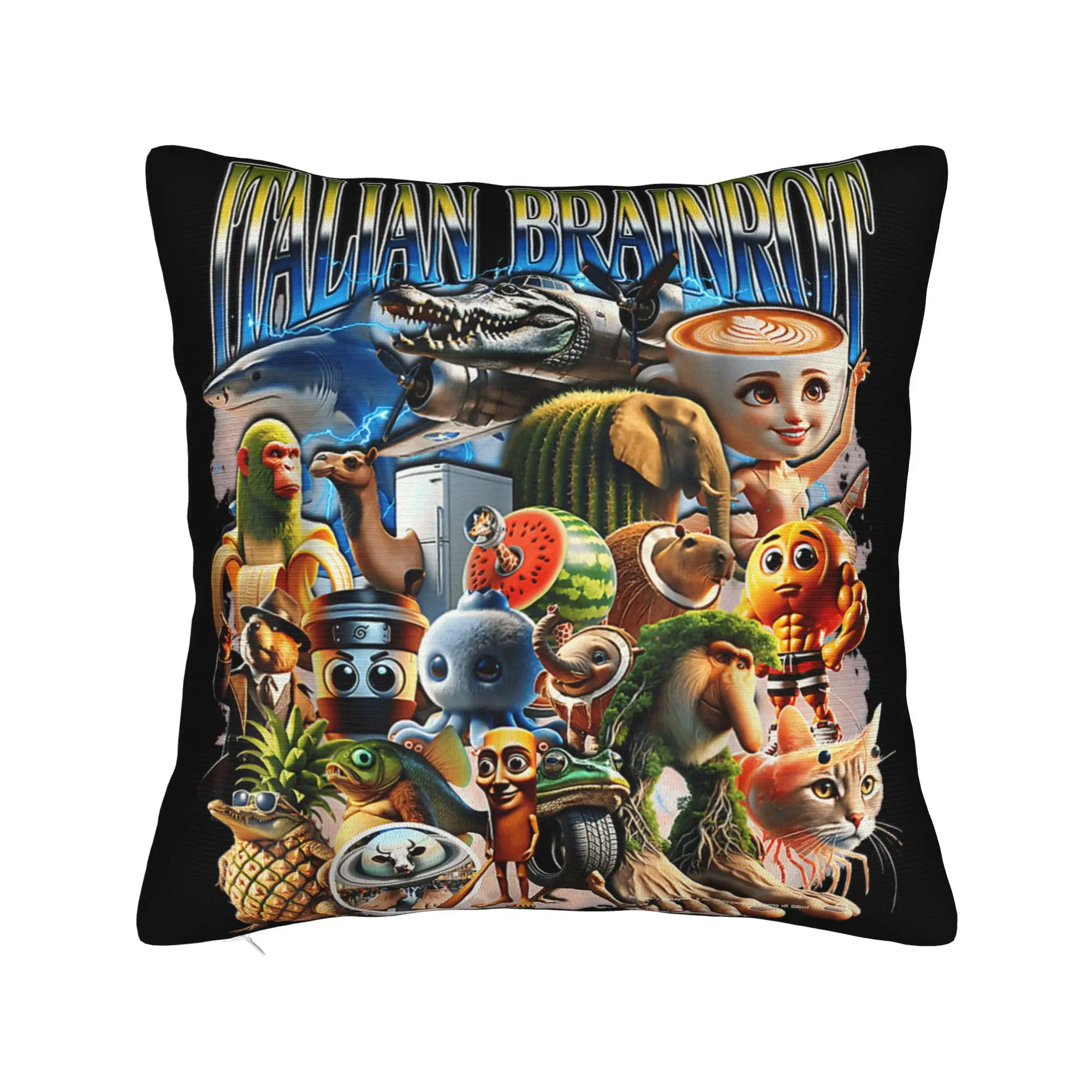 أنواع الإيطالية Brainrot ميمي شخصية المخدة المطبوعة غطاء وسادة بوليستر ديكور كيس وسادة غطاء المنزل سستة 45*45 سنتيمتر #2